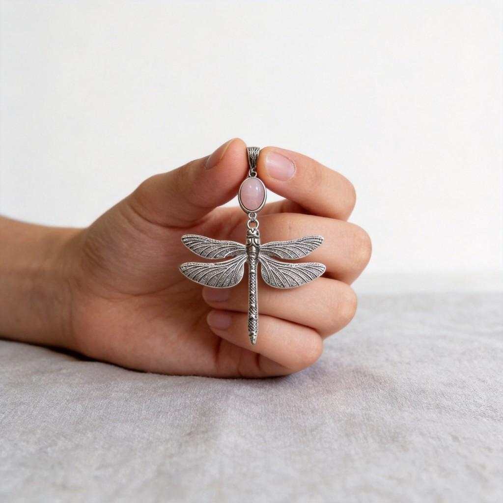 Dragonfly Pendant Necklace Long Chain Bohemian Pink Crystal For Women And Men