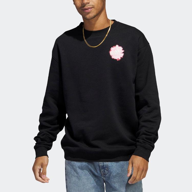 Adidas Bloom Crew Sweatshirt With Floral Logo Print Unisex Tops Black IC7744