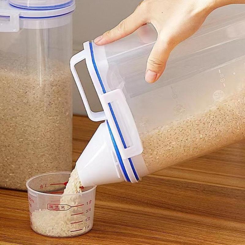 Food Grade Rice Storage Container BPA Free Sealed Canister with Measuring Cup for Grains Nuts Flour Kitchen Storage