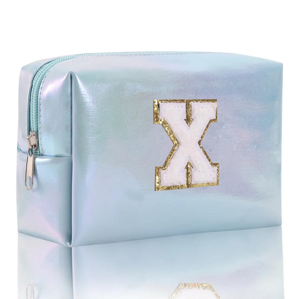 Octagonal Embroidered Letter Makeup Bag Large Capacity Travel Toiletries Storage Bag Handbag Cosmetic Bag Makeup Pouch Organizer