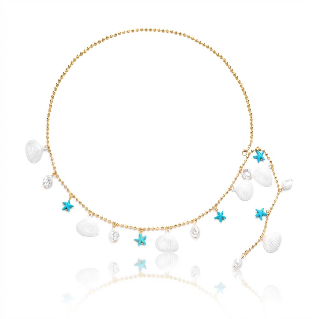 Boho Sea Turtle Shell Waist Chain for Women Summer Beach Jellyfish Pearl Belly Chain Ocean Style Body Jewelry