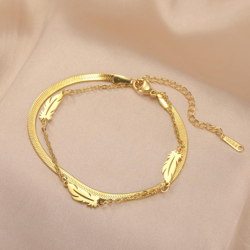 Cazador Feather Charms Women's Bracelet Stainless Steel Jewelry Beads Chain Hand Bracelet Birthday Gift Trend 2026 Wholesale