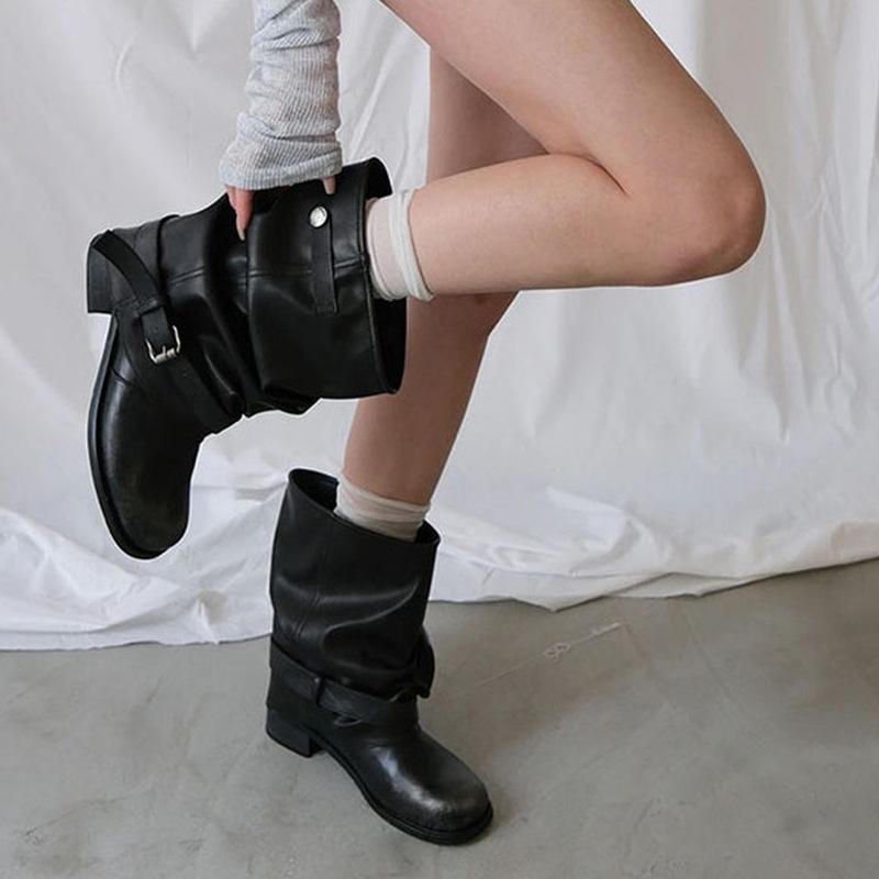 Rindslederversion~ Retro dünne schwarze Stiefel mit dickem Absatz Damen 2025 neu Sommer High Sense erhöht Western