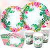 Hawaiian Leaves Flower Disposable Tableware Summer Theme Birthday Party Decor Paper Cup Napkin Tropical Hawaii Party Supplies