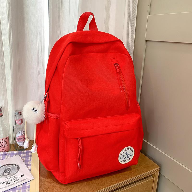 College student schoolbag women's simple solid color large capacity travelhigh school student computer bag Korean version high school student backpack