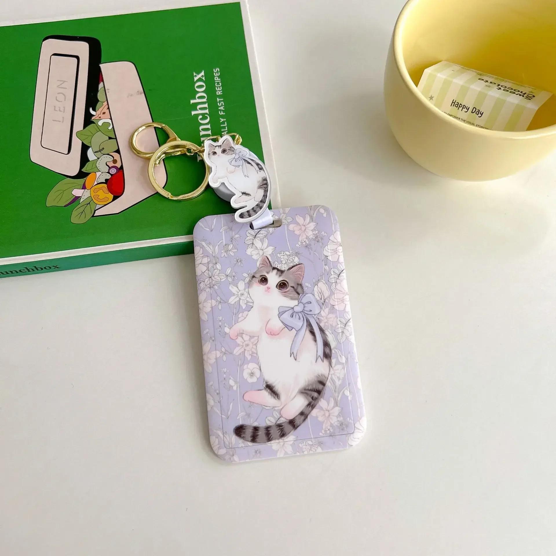 

1 шт. Милый мультяшный аниме-котенок Kpop держатель для фотокарточки брелок милый студенческий билет автобусная карта выдвижной значок катушка