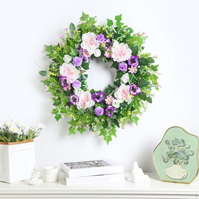 Spring Summer Wreath Front Door,Floral Ornament 45cm Greenery Leaves Artificial Flower for