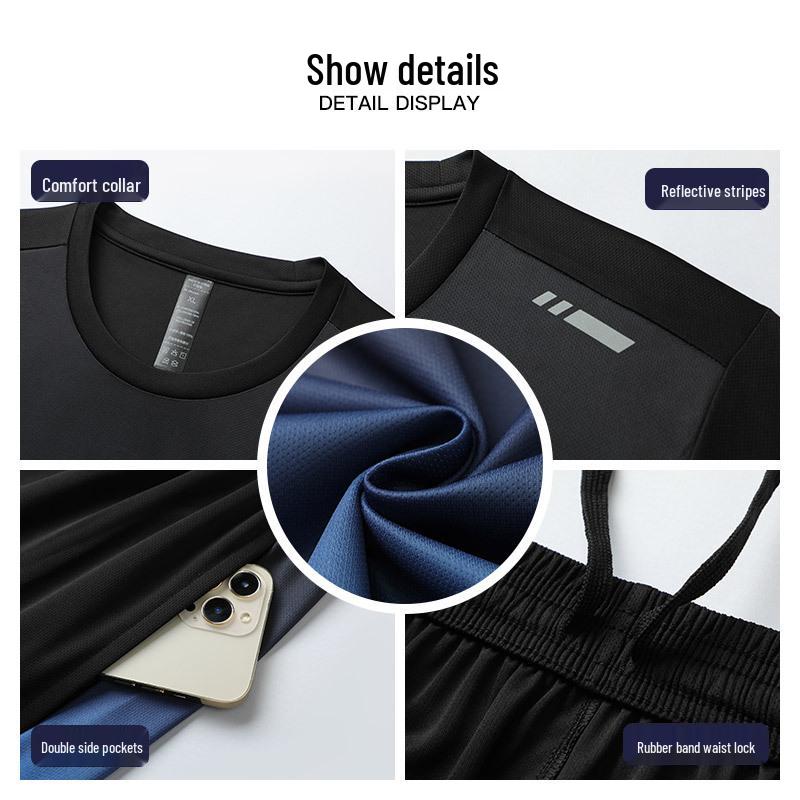 Men's Quick-Dry Short-Sleeve Sportswear Set for Summer Running and Fitness