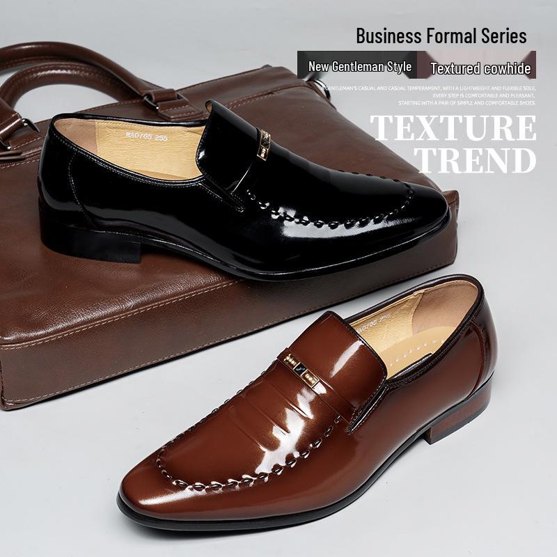 Dragonfly Men's Autumn Winter Shiny Patent Leather Pointed Toe Business Formal Shoes