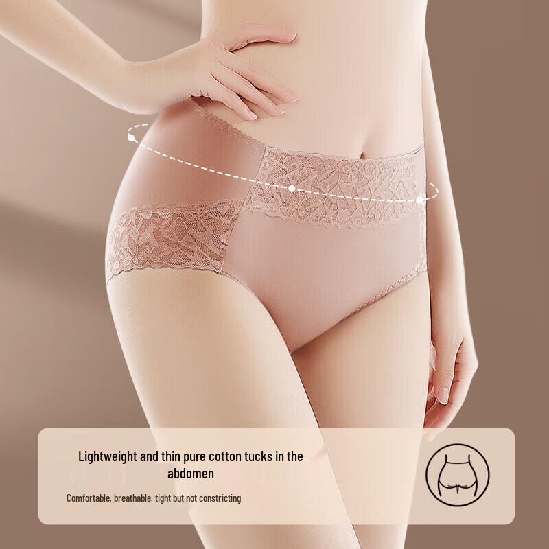 Mei Ya Ting Women's Mid-Waist Pure Cotton Lace Briefs (3-Pack)