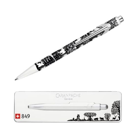 Caran d Ache 849 Popline Ballpoint Pen, Fine (F), Black, Hexagonal Barrel, Metal Case, Swiss Made