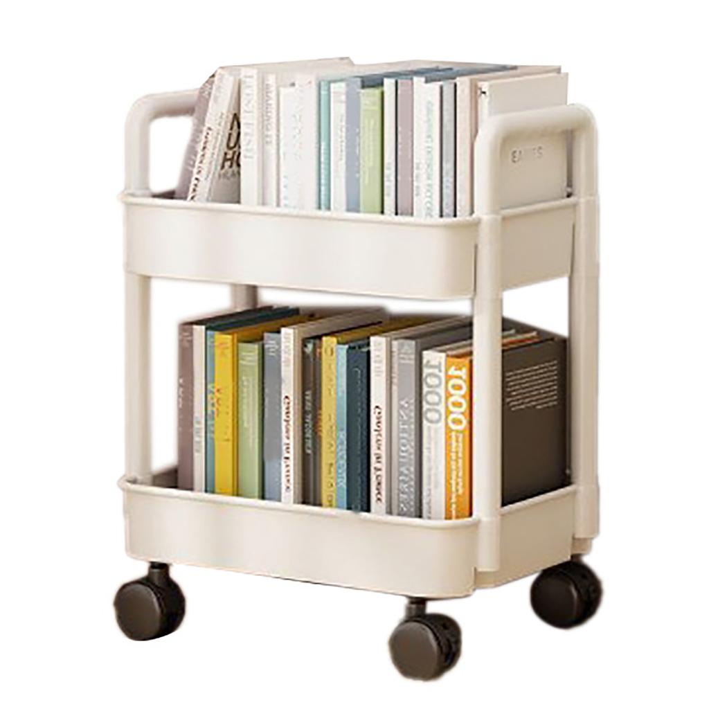 Plastic Rolling Cart 2 Layers White with Hook Stable Mobile Utility Cart for Living Room Bedroom