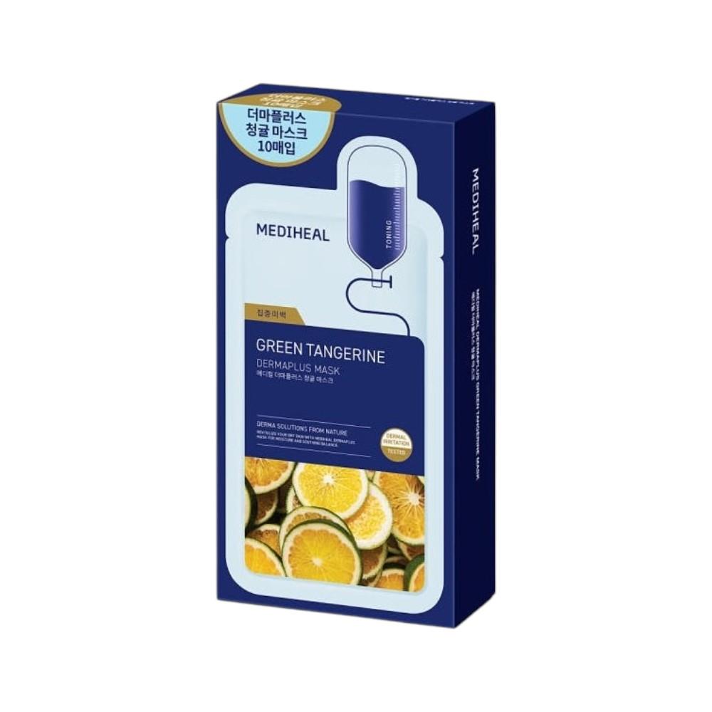 MEDIHEAL Derma Plus Green Tangerine Vita C Brightening Mask 10-Pack Set Radiance Boosting Facial Sheet Masks 22ml