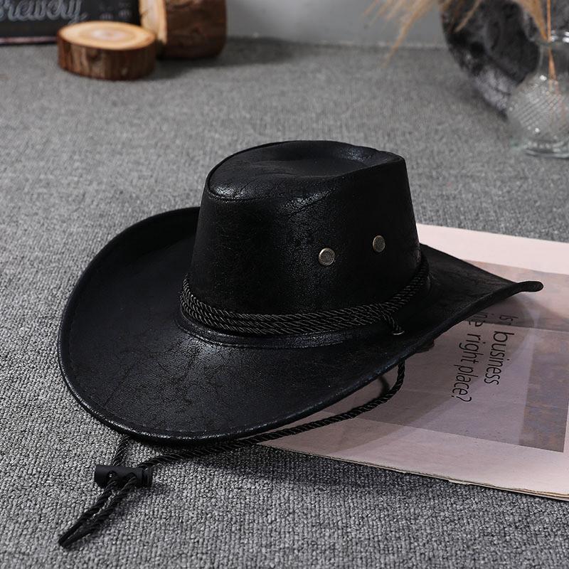 Jazz Hat Men Women Sun Protection Faux Leather Wide Brim Summer Outdoor Accessory