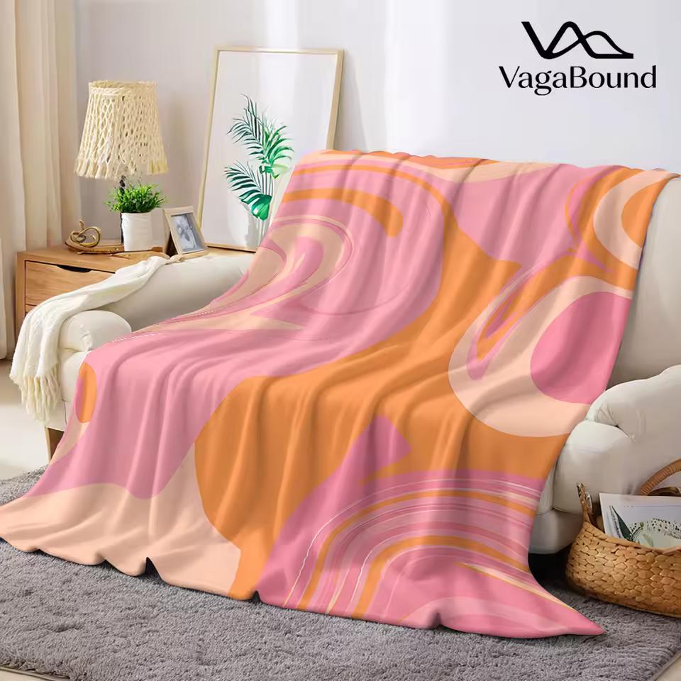 Pink Orange Liquid Swirl Flannel Blanket Warm Soft Halloween Christmas Decorative Couch Warm Cozy All-Season Gift