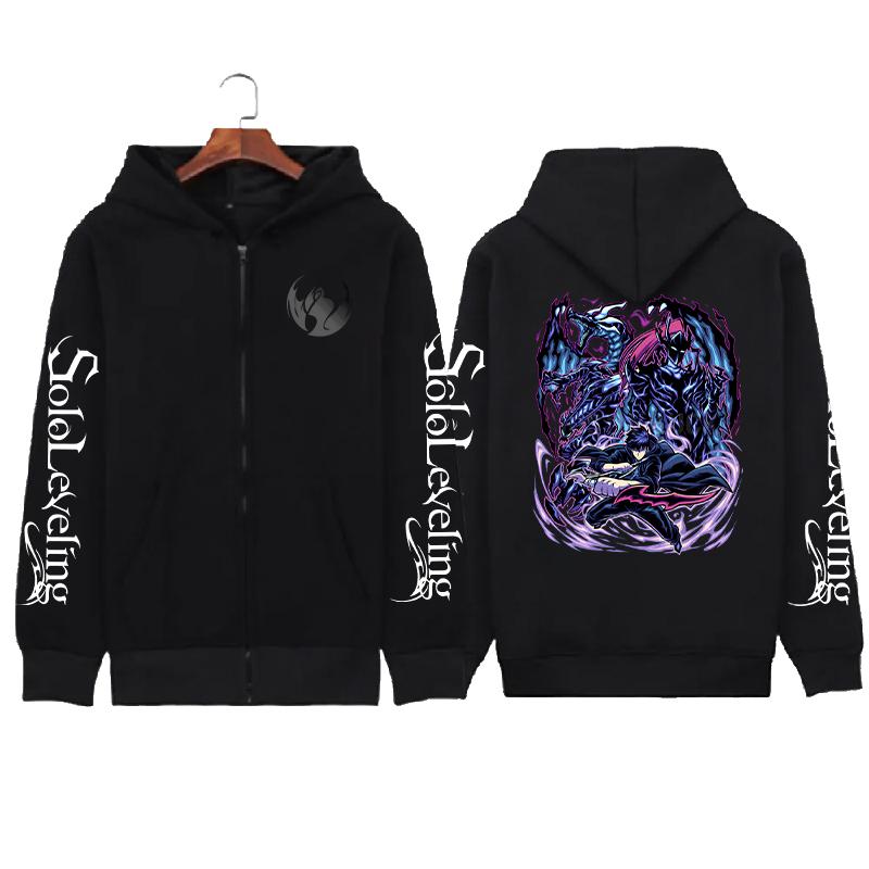 

Solo Leveling Anime Sweatshirt Sung JinWoo Print Hooded Men Women Zip Hoodies Trendy Streetwear Harajuku Unisex Zip Jacket XXXL