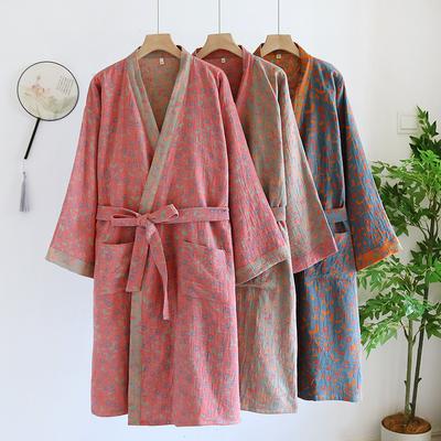 Bademäntel aus reiner Baumwolle für Damen 3/4-Ärmel Frühling Herbst Bademantel Damen Bedruckte Morgenmäntel Locker Hausbekleidung Schlaf Morgenmäntel