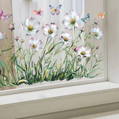Painted Daisy Flowers Butterfly Wall Stickers Living Room Wall Decoration Self-adhesive Art Decals Bedroom Wallpapers Home Decor