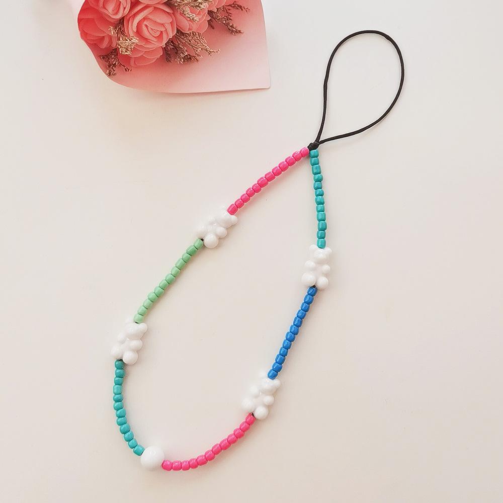INS wind colored rice beads cute bear anti-lost hand carry new fashion chain short mobile phone chain