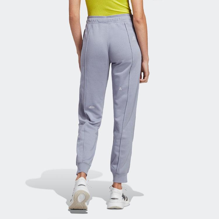 Adidas Healing Crystals Inspired Solid Color Logo Letter Print High Waist Cuffed Sports Pants Women Bottoms Silver Gray Violet IC0808