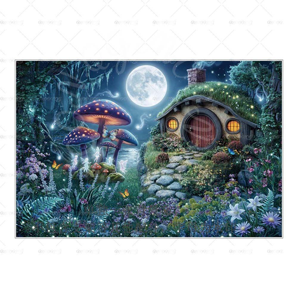 Dreamy Fairy Tale Forest Mushroom House Photography Background Cloth - Children's Birthday Party Decorative Wall Background