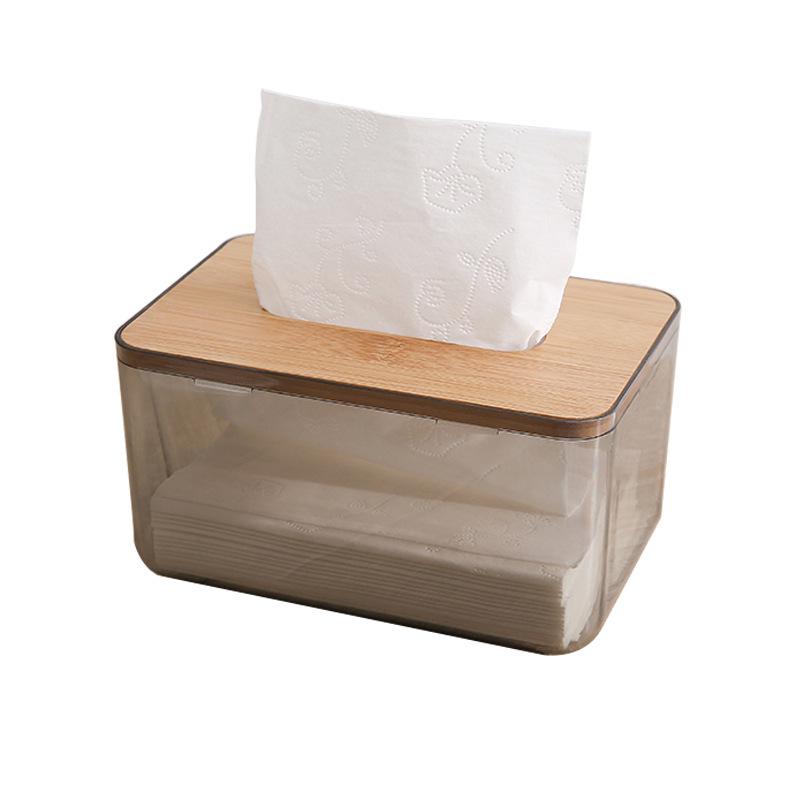 Nordic PET Transparent Tissue Box with Bamboo Lid - Creative Living Room Napkin Holder