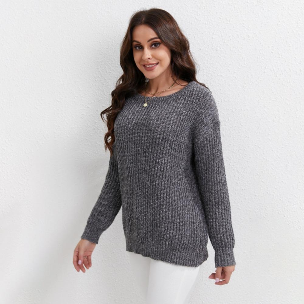 Solid Color Round Neck Sweater for Women 2025 Autumn and Winter New Loose Long-sleeved Pullover Knitted Sweater