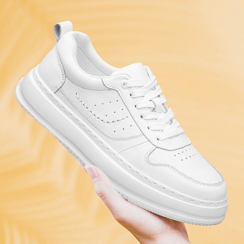 Fashion Genuine Leather Male Shoes White Casual Shoes Height Increase 6cm Men's Shoes Leisure Walk Men's Sneakers Skateboard Footwear