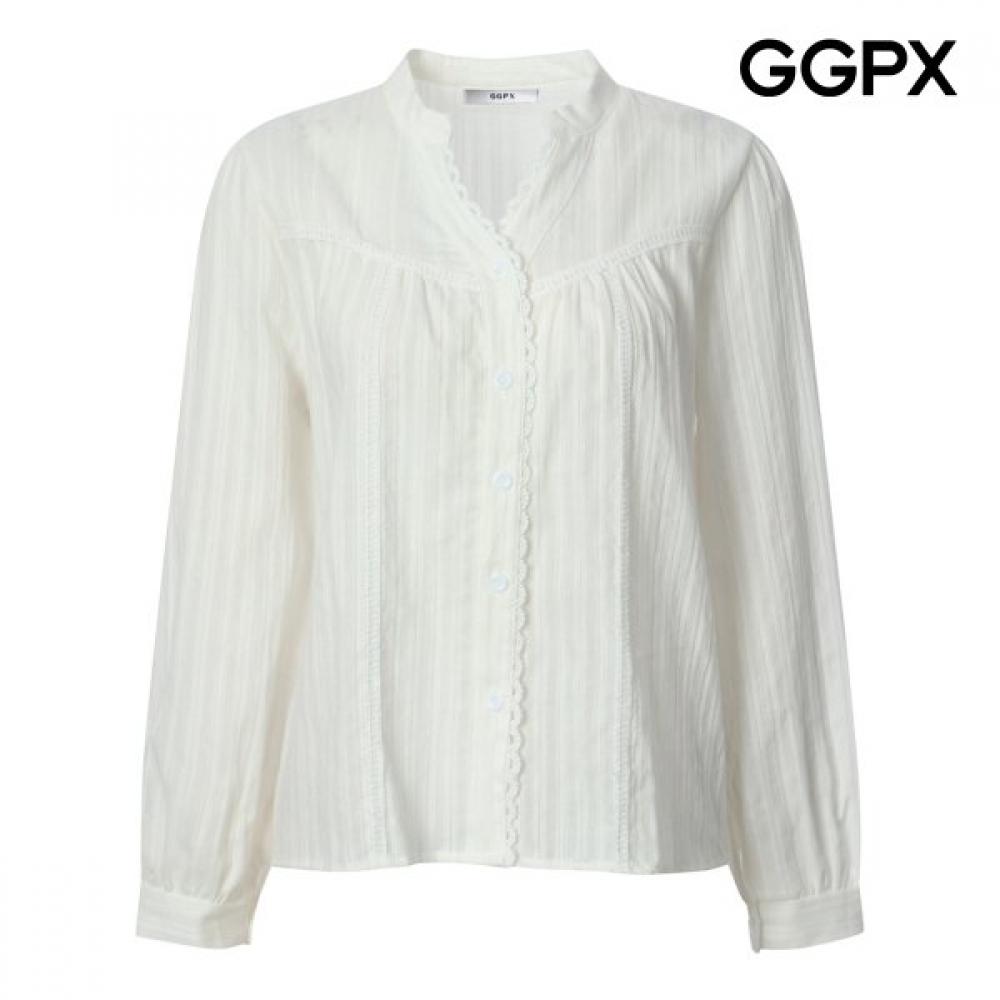 Ggpx Y Neck Punching Lace Blouse Gq1sh004b Ivory/F