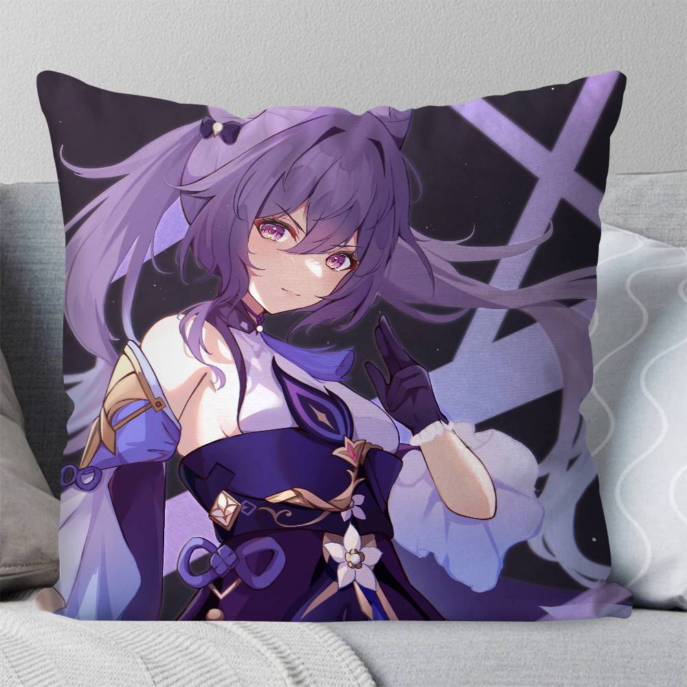 Keqing Anime Game Genshin Impact Pillow Case Fashion Square Pillowcase Bedroom Sofa Room Ins Decoration Leisure