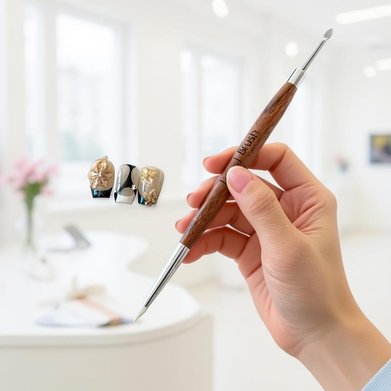 Wood Double Headed Nail Art Brush Carving Flower Painting Pen Mixing Pen DIY Manicure Tool Multifunctional