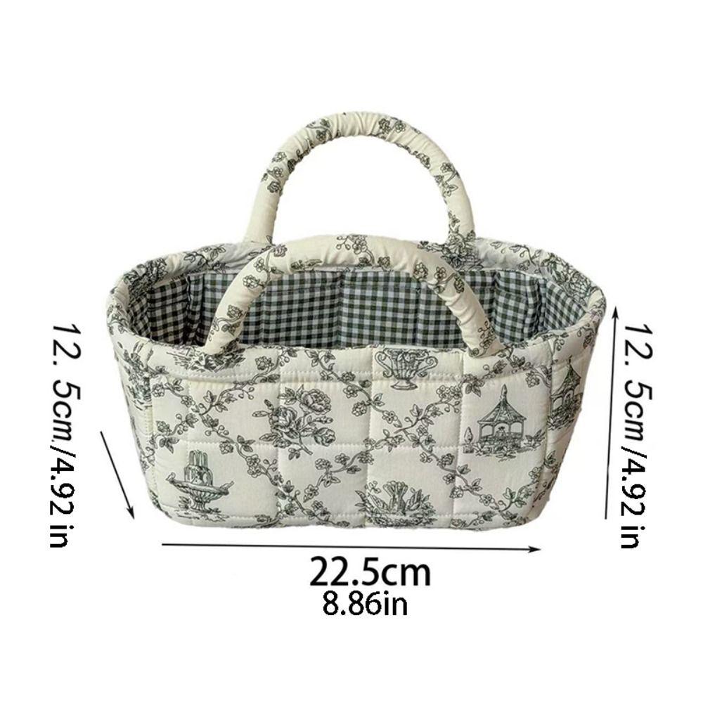 Hand-held French Vine Handbag Printed Floral Organizers Basket Laundry Storage Basket  Home Office