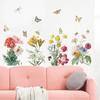 Wall  Sticker, Bright Flower Green Leaf Cluster Colored Butterflies Decoration Painting, Bedroom