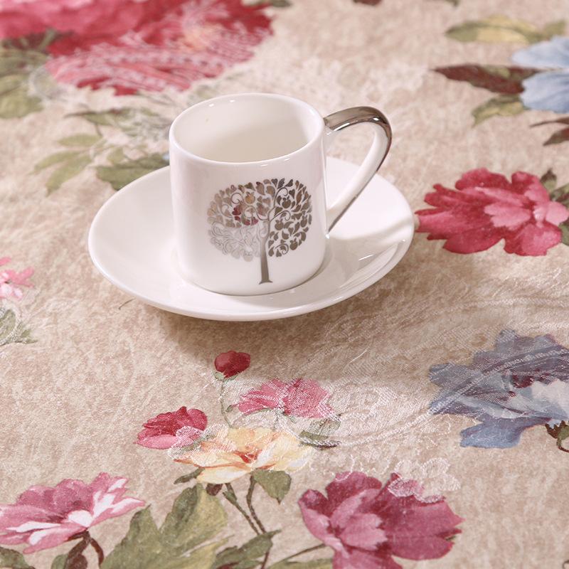 Silks And Satin Tablecloth Peony Flower Embroidery Lace Hem Splice European Style Cover Washable Table Cloth For Tea Table