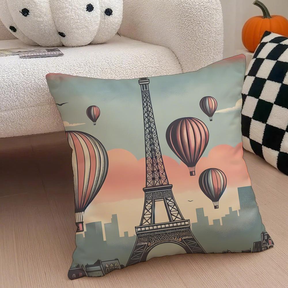 The beautiful scenery France the EEiffel Tower Cushion Cover Throw Pillow Cover Hidden Button Durable Polyester Chair Cushion