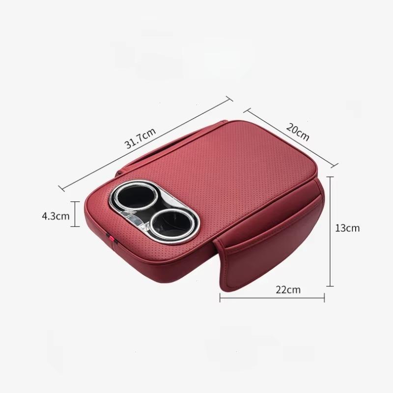 Polštářek na opěrku ruky středové konzole auta z PU kůže se 2 držáky na nápoje a boční kapsou Zvýšená podložka do auta Potah na opěrku ruky do auta