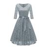 Women's Fashion Vintage V-Neck Long Sleeve Lace  Retro Slim Evening Dress