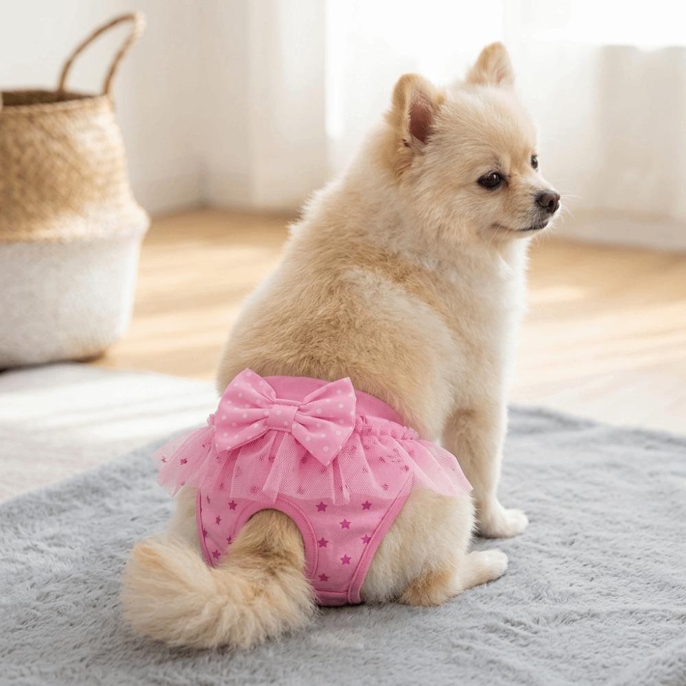 Pink Tone Pet Sanitary Pant Bow Decor Pet Short Pant Dog Physiological Pant  Dog Estrus Care