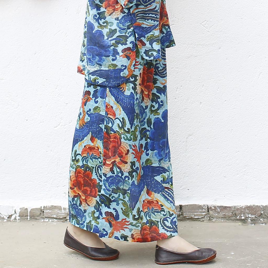 Johnature Vintage Print Floral Skirts Elastic Waist Summer Chinese Style High Quality Female Skirts