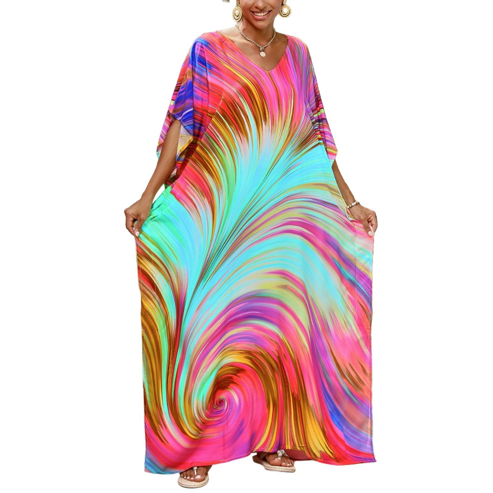 

Пляжна сорочка з барвистим квітковим принтом у бікіні для відпустки One Size ціан