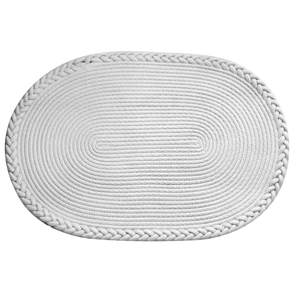 Bedroom Carpet Hand Woven Bedside Rug Study Living Room Oval Carpet Pure Color Floor Mat Beige