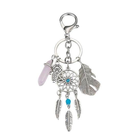 Keychain Dream catcher Feathers Tassels Faux Crystals Charm Bohemian Style Keyring with Lobster Clasp Bags Car Accessories