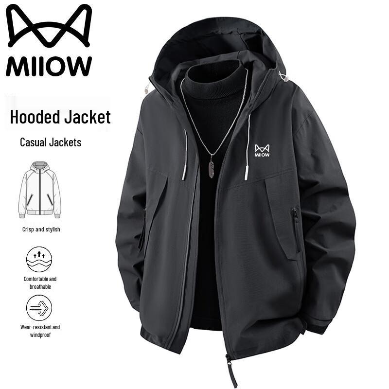 

Mao Ren Men s Spring/Autumn Color-Block Hooded Casual Jacket 3XL