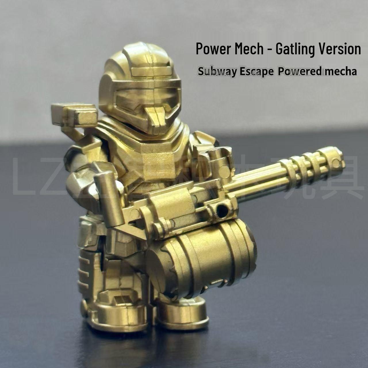 Peace Elite Gold Battle-Damaged Gatling Power Mech LEGO-Compatible Building Block Minifigure