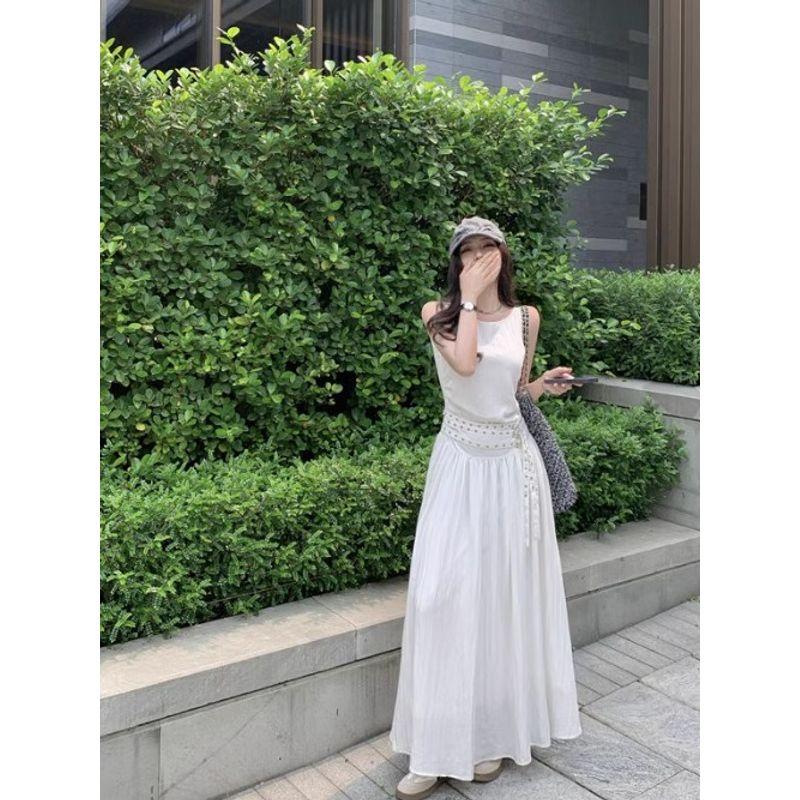 Kumikumi High-Grade Temperament Black Vest Dress Women Summer Unique Chic High Waist Slimming Large Swing Skirt