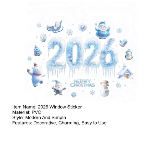 2026 Christmas Window Clings Blue Snowflake Ice Double-Sided Window Stickers PVC