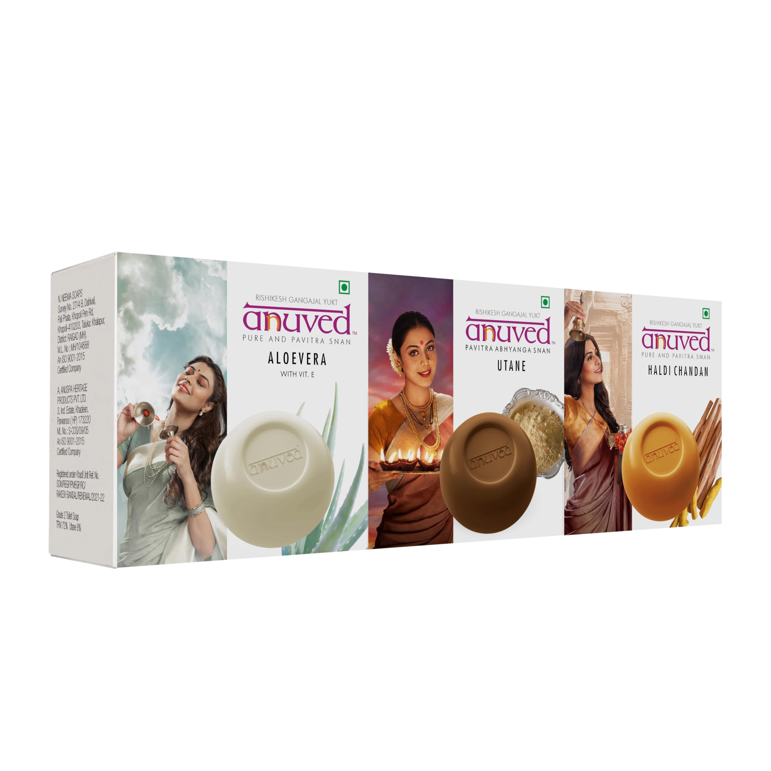 

Anuved Nourishing Combo | Pack of 3 | 125 Grams Each | Herbal Soaps Aloevera, Ubtan and Haldi chandan for Healing & Youthful Skin