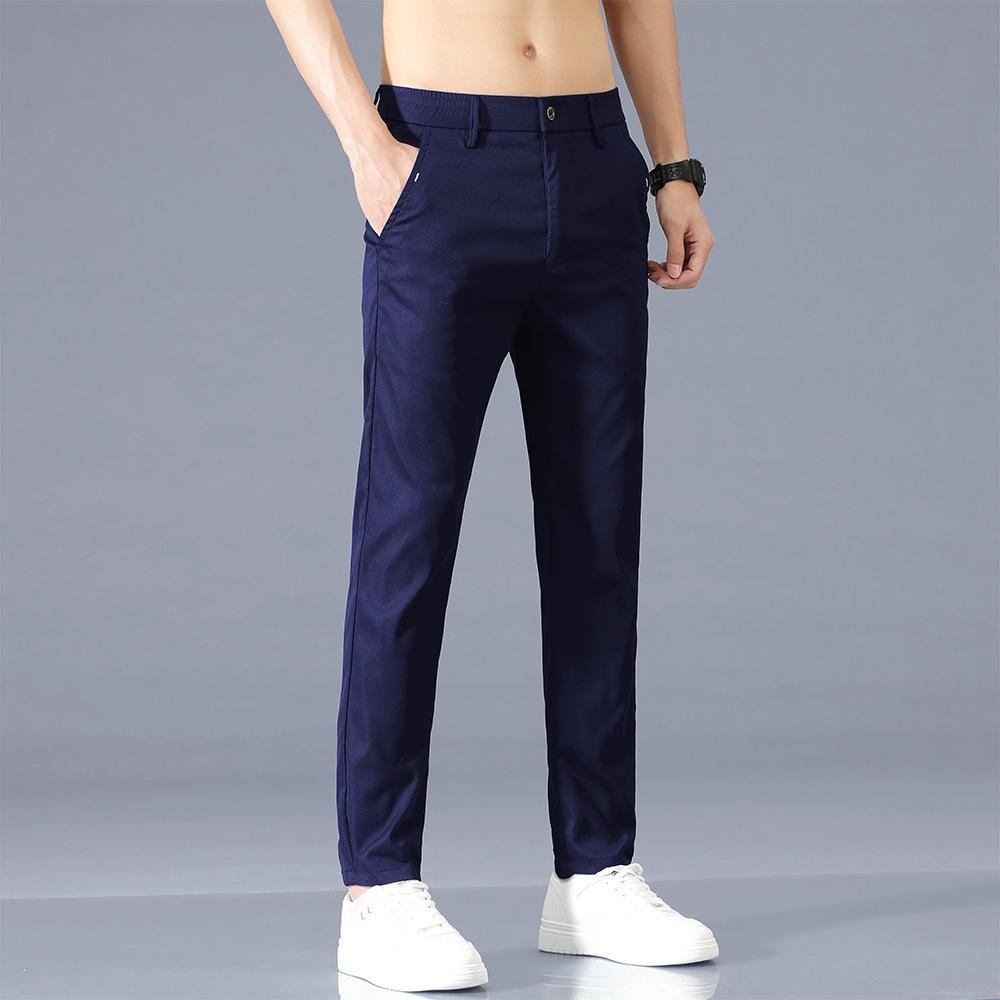 Ice-Silk Men's Casual Trousers Men's Long Trousers Loose Straight-Leg Korean-Style Slim-Fit Trendy Men's Summer Lightweight Suit Trousers
