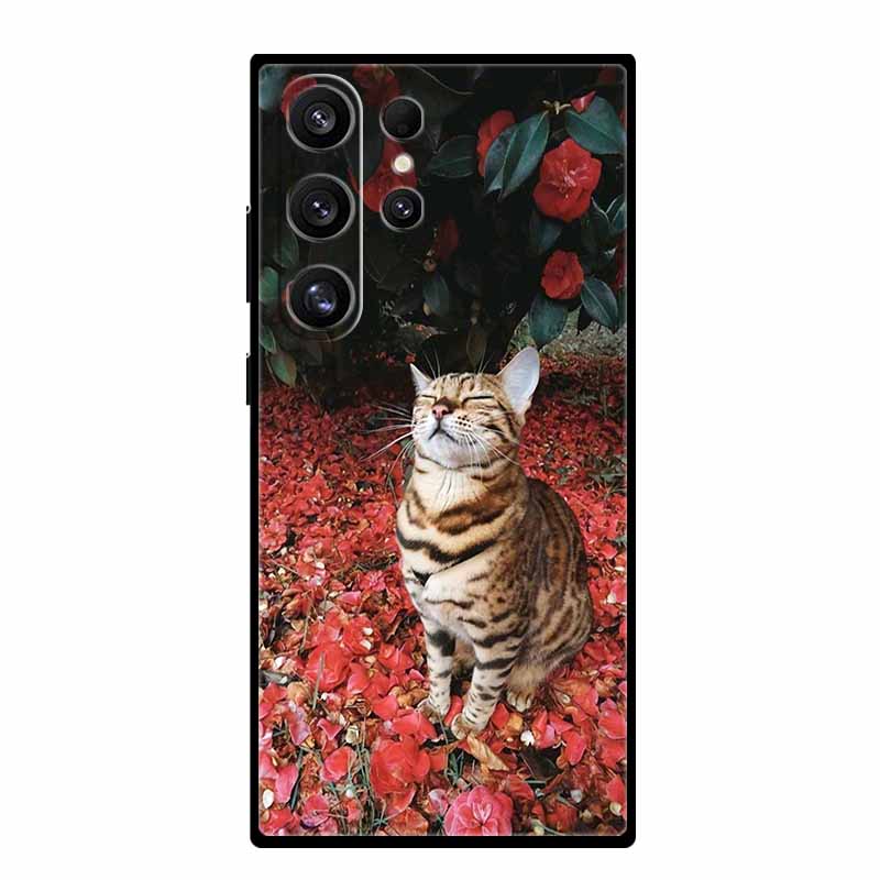 For Samsung Galaxy S25 Ultra Cover Lion Tiger Black Silicone Painted Starry Cat Case For Galaxy S24 S23 S22 S21 Ultra TPU Shell