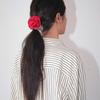 Kijun Satin Corsage Scrunchie Red Brown